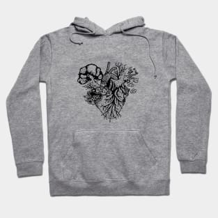Anatomical Black and white Fantasy Hearh beating Illustration Hoodie